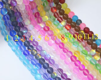 Round Matte Mystic Aura Quartz Gemstone Beads, Mermaid Bead Strand, Spectrolite Beads,  Holographic Beads, Matte Beads (15.5 Inches Long)