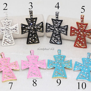 78x52mm Big Enamel with Rhinestones Pewter Cross Pendant