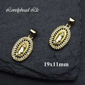 19x11mm Gold Micro Pave CZ Our Lady of Guadalupe/Virgin Mary Charm