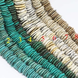 10-25mm Middle Drilled Howlite Turquoise Chip Slices, Flat Rondelle Strands, Turquoise Magnesite Graduated Discs  (16 Inches Long)