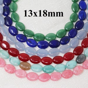 Contas de jade oval de 13 x 18 mm (21 peças no fio)