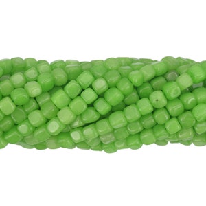 7-8mm Lime Green Square Jade Gemstone Bead Strand (16 Inches Long)