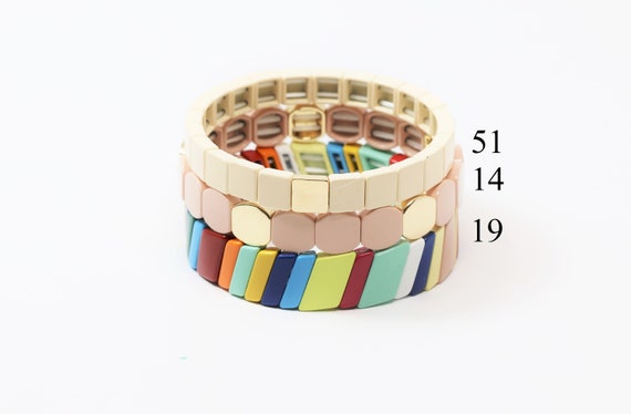 Large Tila Tile Stretchy Bracelet Nude Multicolor Stack 7.5