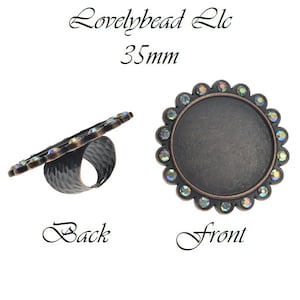35mm Round Rhinestone Bezel Adjustable Ring, Blank Base Bezel Ring, Rhinestone Setting Base Tray Ring, Filler Charm Ring, Frame Tray Bezel