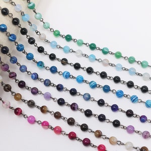 6mm Round Gemstone Rosary Chain in Gunmetal Wire (9.84 Foot in the Roll)