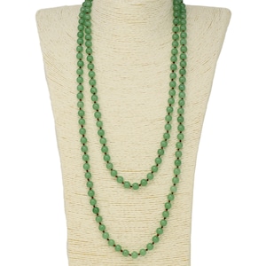 8mm Green Jade Handmade Double Knotted Gemstone Long Necklaces 52 inches long  Pre-knotted Necklace