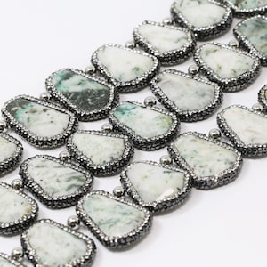 Seraphinite Graduated Faceted Trapezoid Wrapped with Pave Rhinestones Size 23x16mm to 21x31mm 15.5&quot; Strand