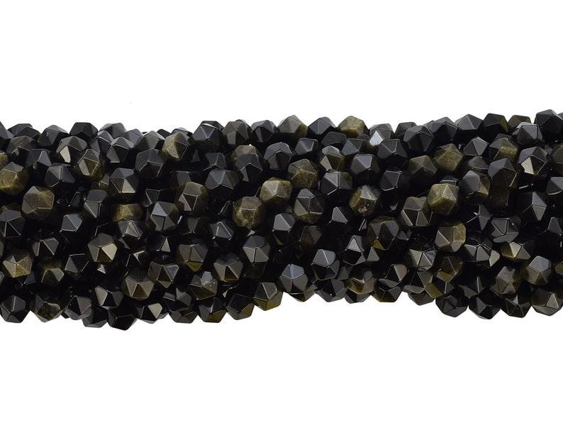 Faceted PentagonHexagon Shape BlackYellow Mix Semi-Precious Gemstone Bead Strand 16 Inches Long