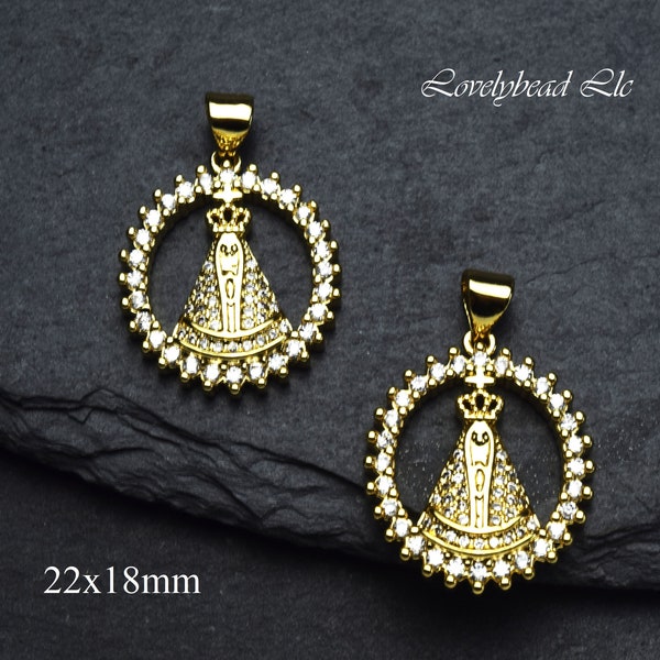 22x18mm Gold Micro Pave CZ Virgen del Valle/Virgin of the Valley Charm