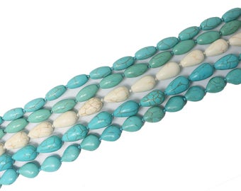 Lovely bead Handmade Double Knotted Howlite Turquoise Necklace 52 Inches Long（Teardrop, Flat Teardrop, Barrel）