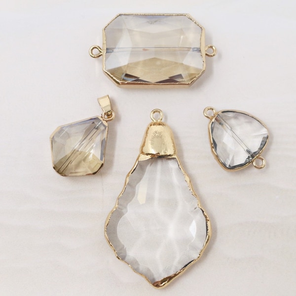 Clear and Champagne Crystal Wrapped in Gold Pendants, Charms, and  Connectors