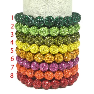 Hand-Woven Rhinestone Czech Crystal Pave Ball Bracelet, 10mm Beads, Adjustable, Assorted Colors