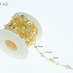 14K Gold Coding White Glass Pearl Rosary Chain Sold by the Foot (L1806)