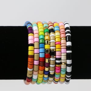 Large Tila Tile Stretchy Bracelet- Multicolor Stack- 7.5- Wholesale Pricing Enamel Tile Beads