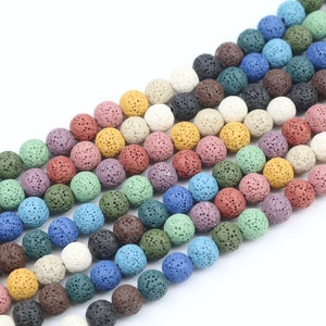Multicolor Round Natural Lava Rock Gemstone Bead Strand (15.5 inches long) , Color Colored Lava Rock Stone