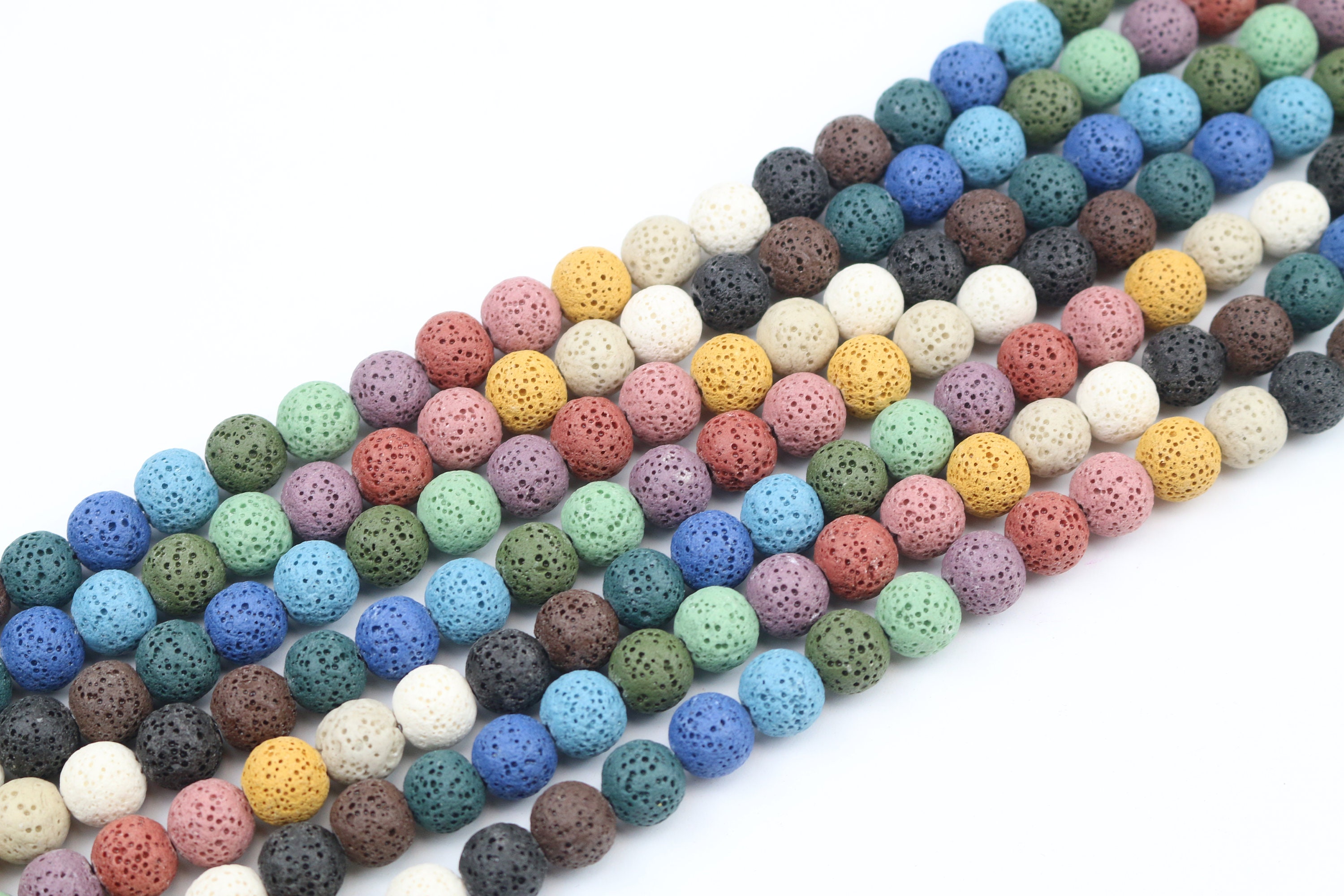 Multicolor Round Natural Lava Rock Gemstone Bead Strand (15.5 Inches ...