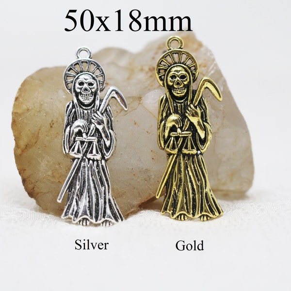 50x18mm Santa Muerte Bleifreier Zinn Anhänger Silber und Gold