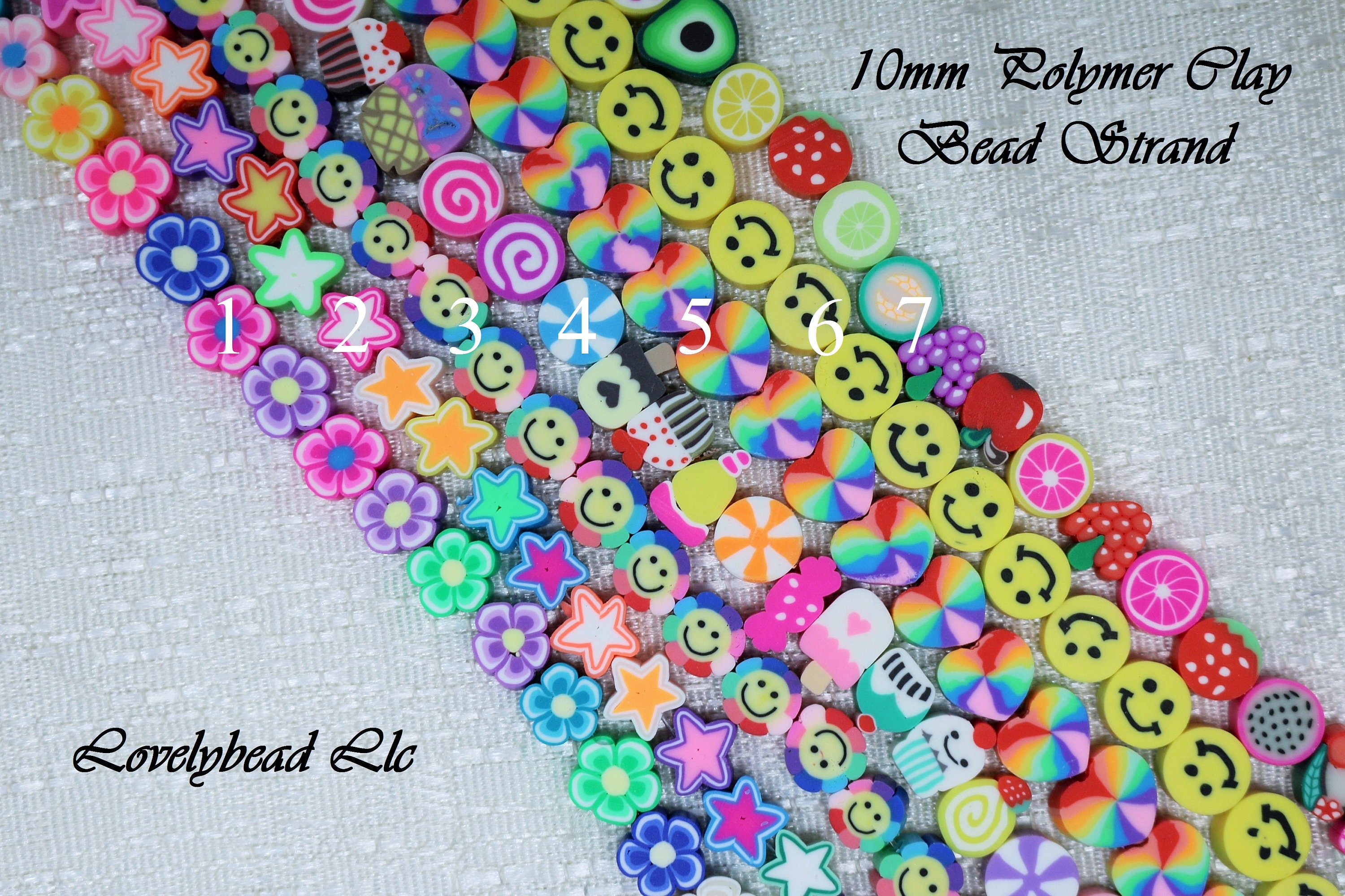 10mm Polymer Clay Bead Strand, Clay Beads 