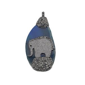 Lovely Bead High Quality Handmade Micro Pave Agate Elephant Pendant (Size Varies 40-90mm)
