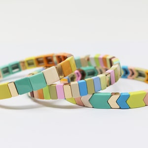 Large Tila Tile Stretchy Bracelet - Multicolor Stack- 7.5- Wholesale Pricing Enamel Tile Beads