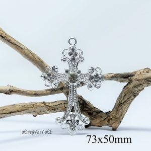 73x50mm Clear Rhinestone with Silver Lead Free Pewter Cross Pendant