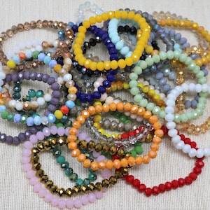 Mix Random Color Handmade Stretchy 8x6mm Crystal Bracelets  (10 Bracelets) (7.5 inches)