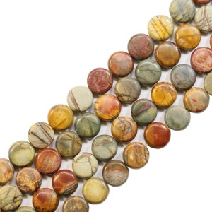 5x14mm Smooth Picasso Jasper Gemstone Flat Round Coin Beads Genuine Stone  about 16 Inches per Strand