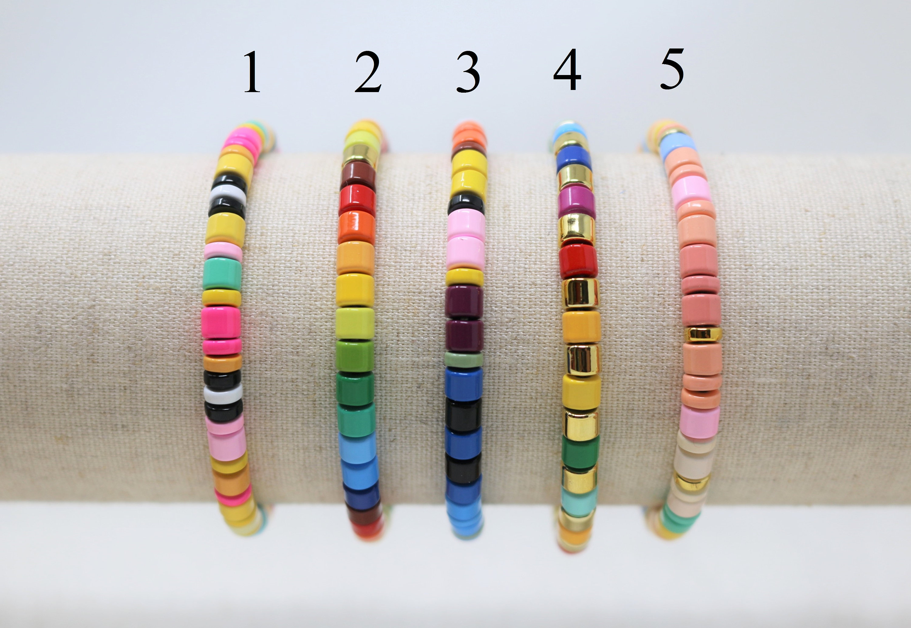 Stretch Beaded Bracelet, Stretch Colored Beads Bracelet, Handmade
