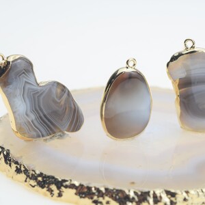 15-40mm Smooth Botswana Agate Free Form Gemstone Wrapped In Gold Pendants
