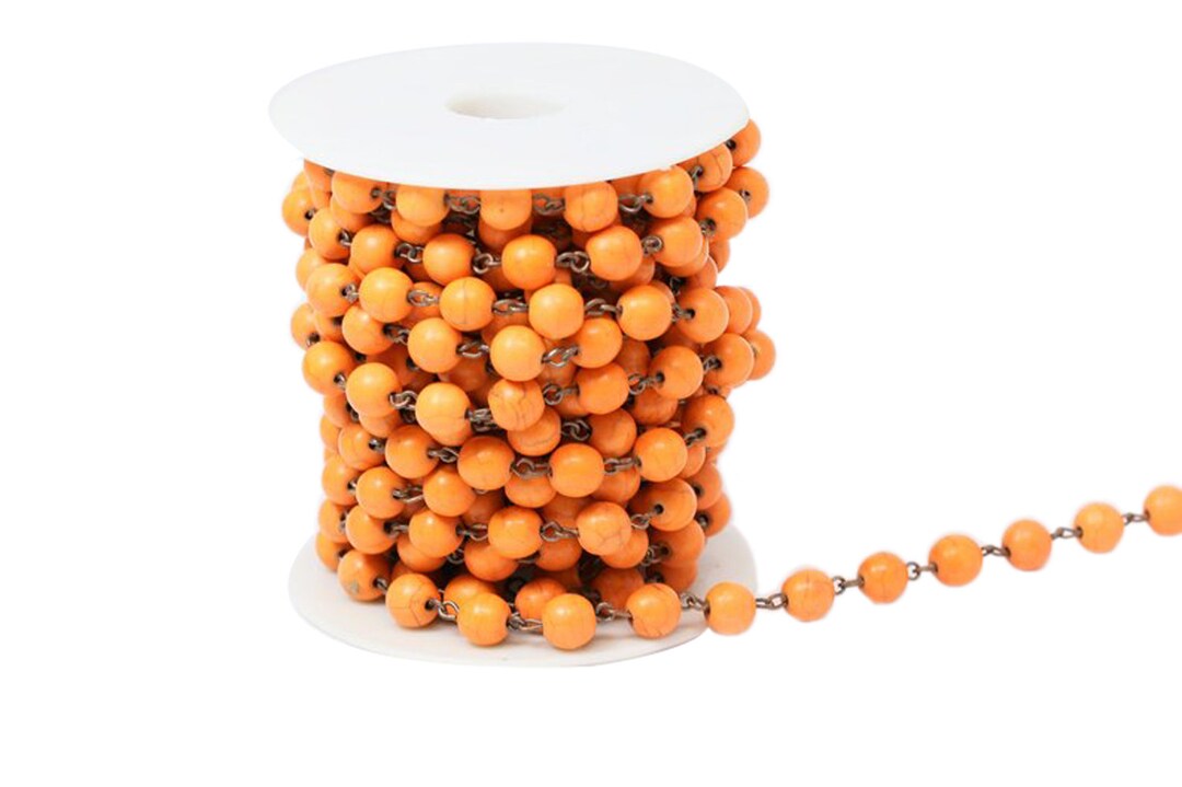 8mm Orange Howlite Turquoise Rosary Chain in Antique Copper Wire ( 9.8 ...