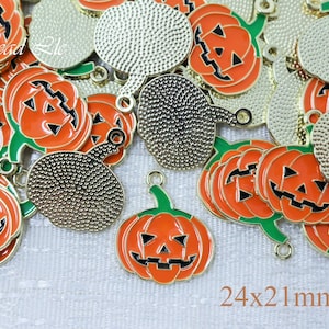24x21mm Enamel Pumpkin Charm, Halloween Charm, Orange Enamel Pumpkin