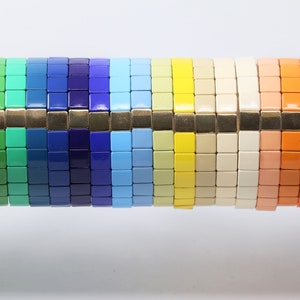 Large Tila Tile Stretchy Bracelet- Multicolor Stack- 7.5- Wholesale Pricing Enamel Tile Beads