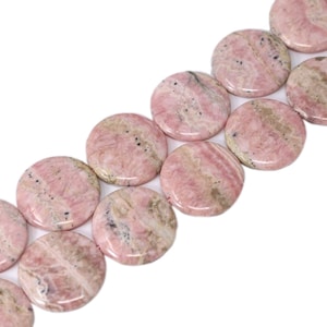 5x30mm Natural Rhodochrosite coin shape Center Drilled Gemstone Bead Strand (15 Inches Long)