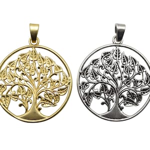 Matte Gold and Matte Antique Silver Tree Pendant (69mm) (A40552)