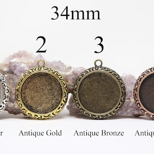 May include: Four 34mm round metal pendant trays in antique silver, antique gold, antique bronze, and antique copper.