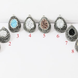 Puffy Pave Teardrop with a Druzy Center Pendant