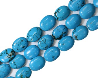 Double Drilled- 12x16mm Blue Turquoise gemstone Ablong rectangle oval bracelet Beads connector 18pcs 8INCH