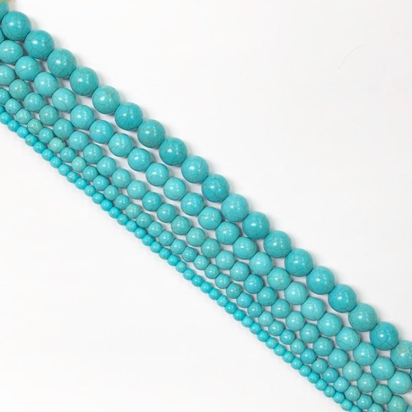 Blue Smooth Round Magnesite Turquoise Bead Strand