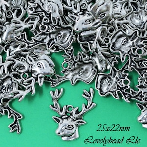 25x22mm Lead Free Pewter Deer Charm (A9112), Christmas Pendant