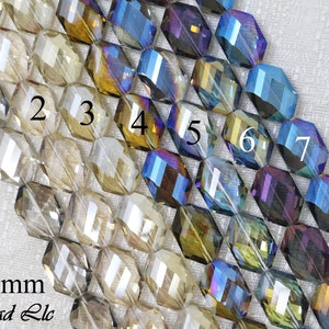 May include: Seven rows of faceted glass beads in various shades of brown, blue, and purple. The beads are 15x22mm in size. The text "15x22mm Lovelybead LLC" is visible at the bottom of the image.