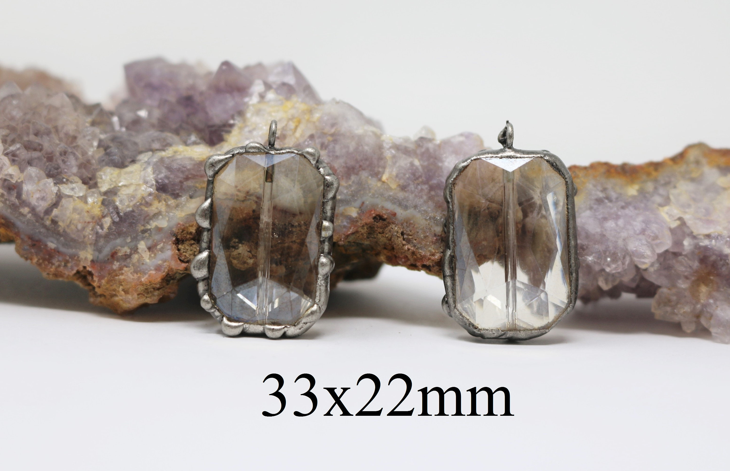 33x22mm Faceted Light Champagne Rectangular Crystal Wrapped in Gunmetal Pendant