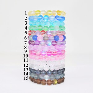 10mm Round Matte Mystic Aura Quartz Gemstone Bracelet,Mermaid Bracelet,Spectrolite, Holographic Bracelet,Glowing Aura Moonstone Bracelet