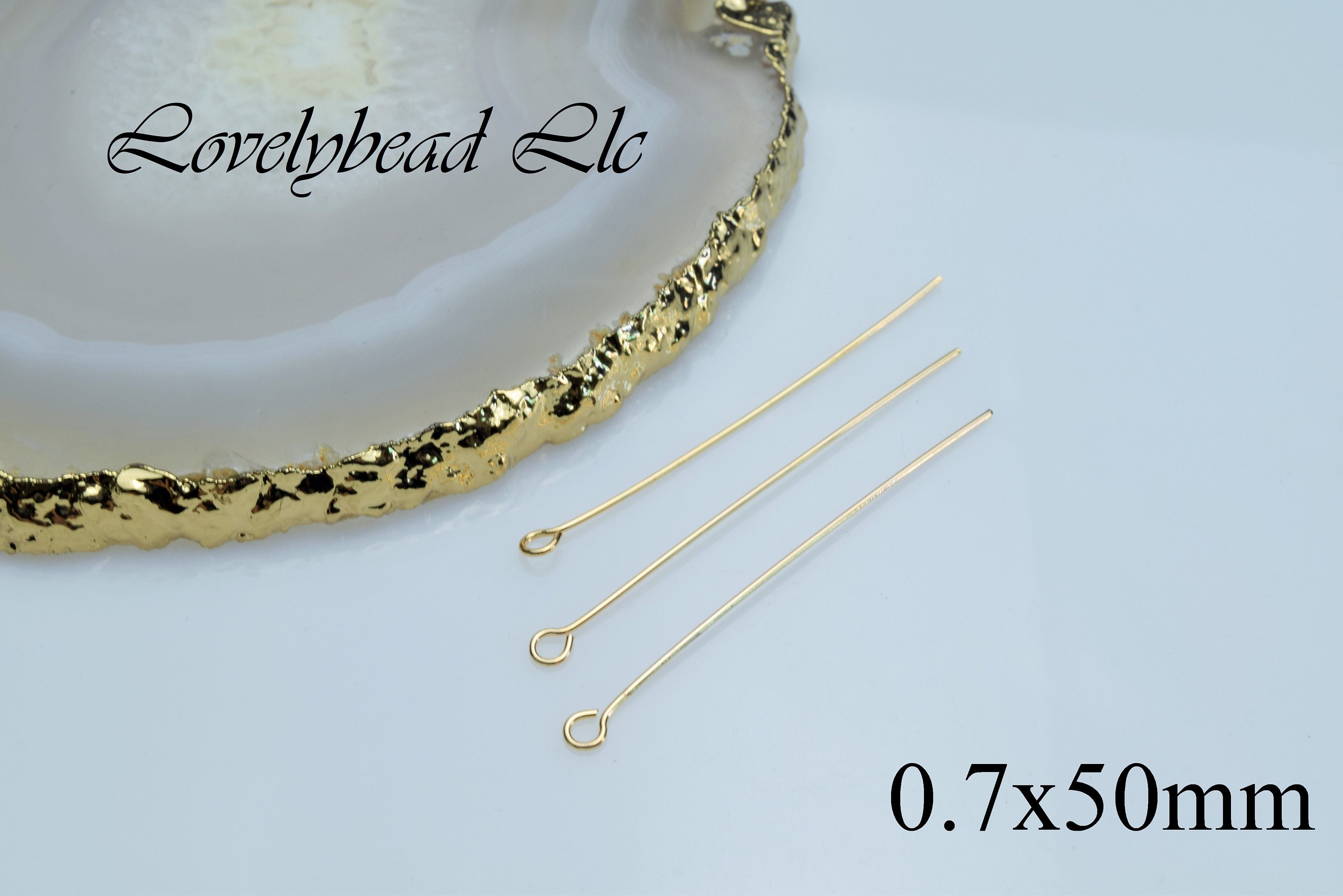 14k Gold Coded Eye Pins for Jewelry Making DYI Supplies, Eye Pins Findings  07x50mm, 15 Pcs per Order 