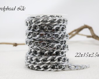 22x15x3.5mm Aluminum Silver Smooth Cable Chain by the Foot