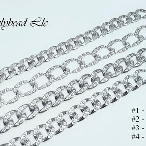 2 Meter Silver Acrylic Open Link Chain with Rhinestones