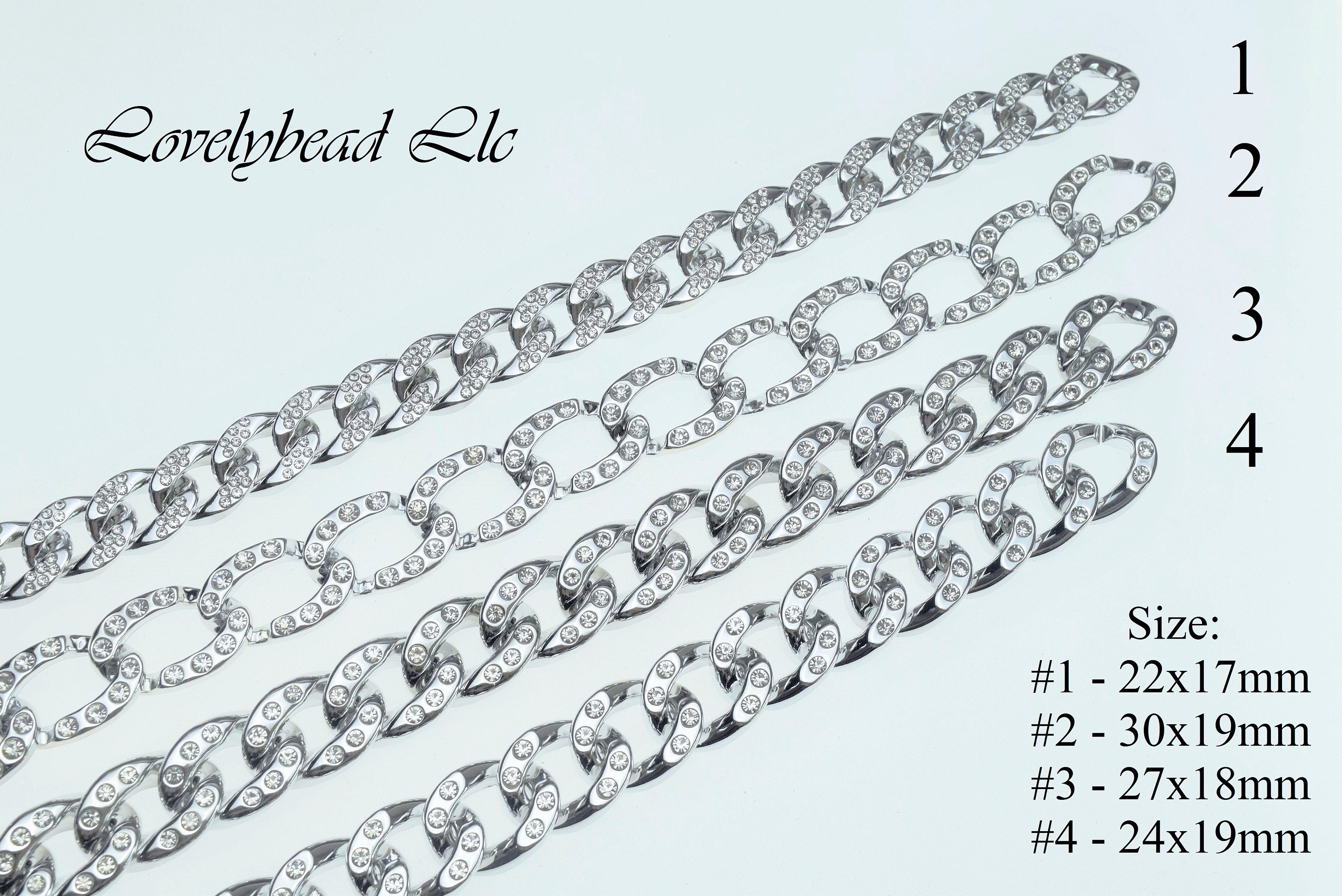 Silver Acrylic Open Link Chain With Rhinestones by the Foot - Etsy