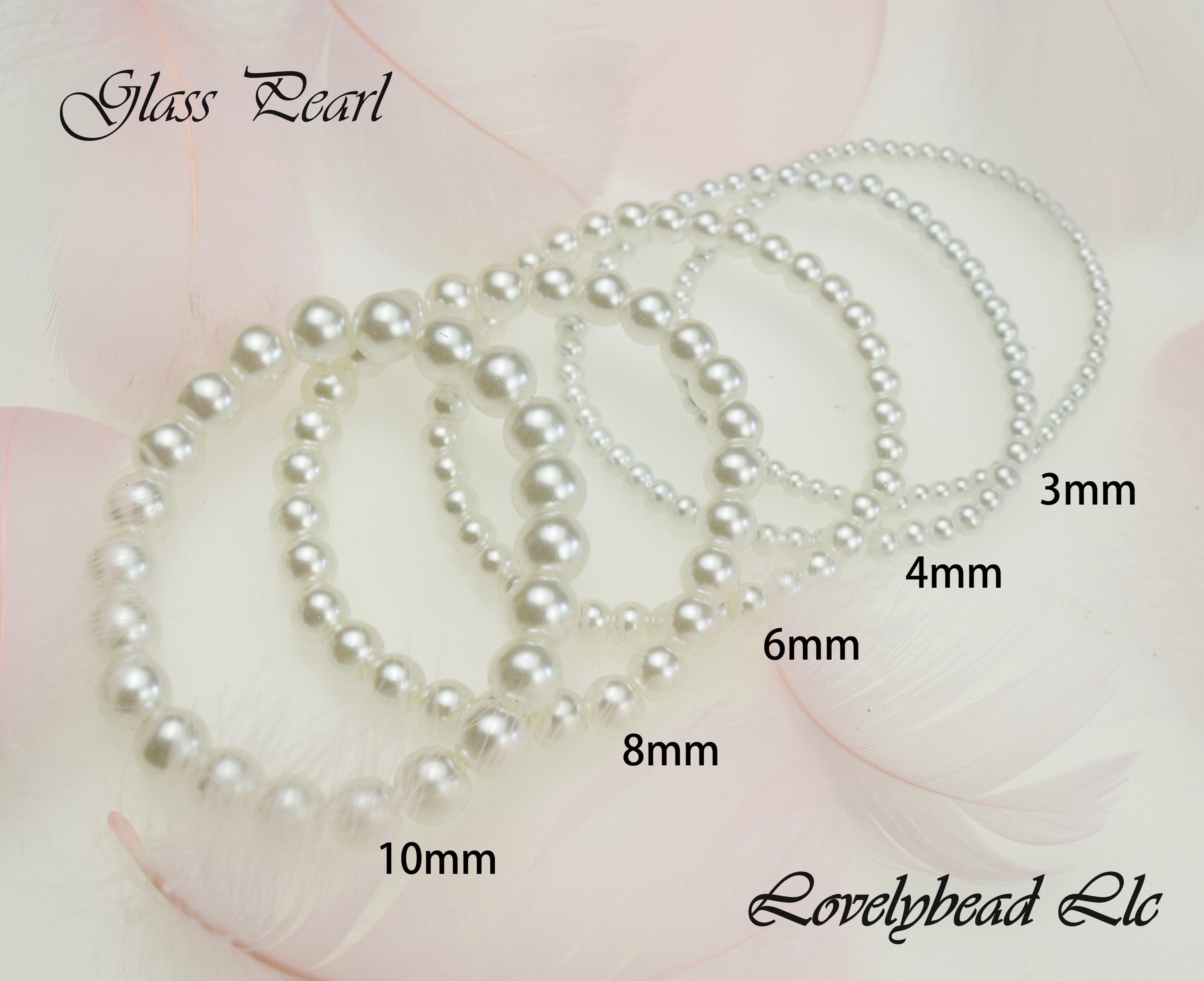 White Round Stretchy Glass Pearl Bracelet (7.5 inches)
