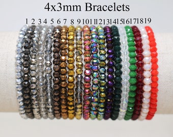 Ręcznie robione elastyczne bransoletki z kryształków 4 x 3 mm (7,5 cala)