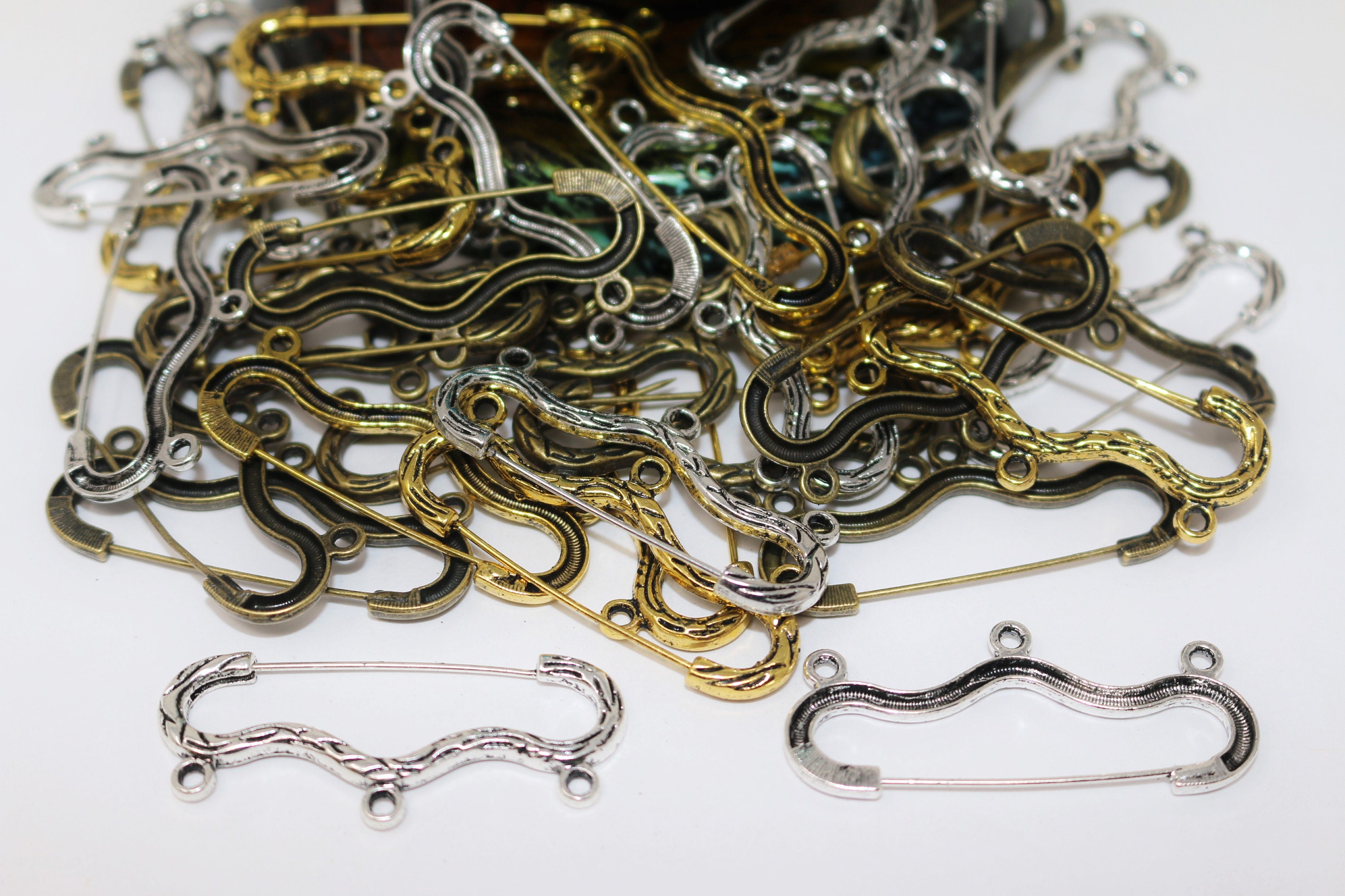 19x46mm Safety Pin Charm Holder Lead Free Pewter Charm Pendant Etsy