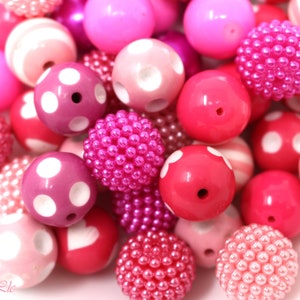18mm Round Mixed Pink Bubblegum Beads, Chunky Bead Mix, Printed Beads, Girls Necklace Beads, DIY Beads (20 Beads)